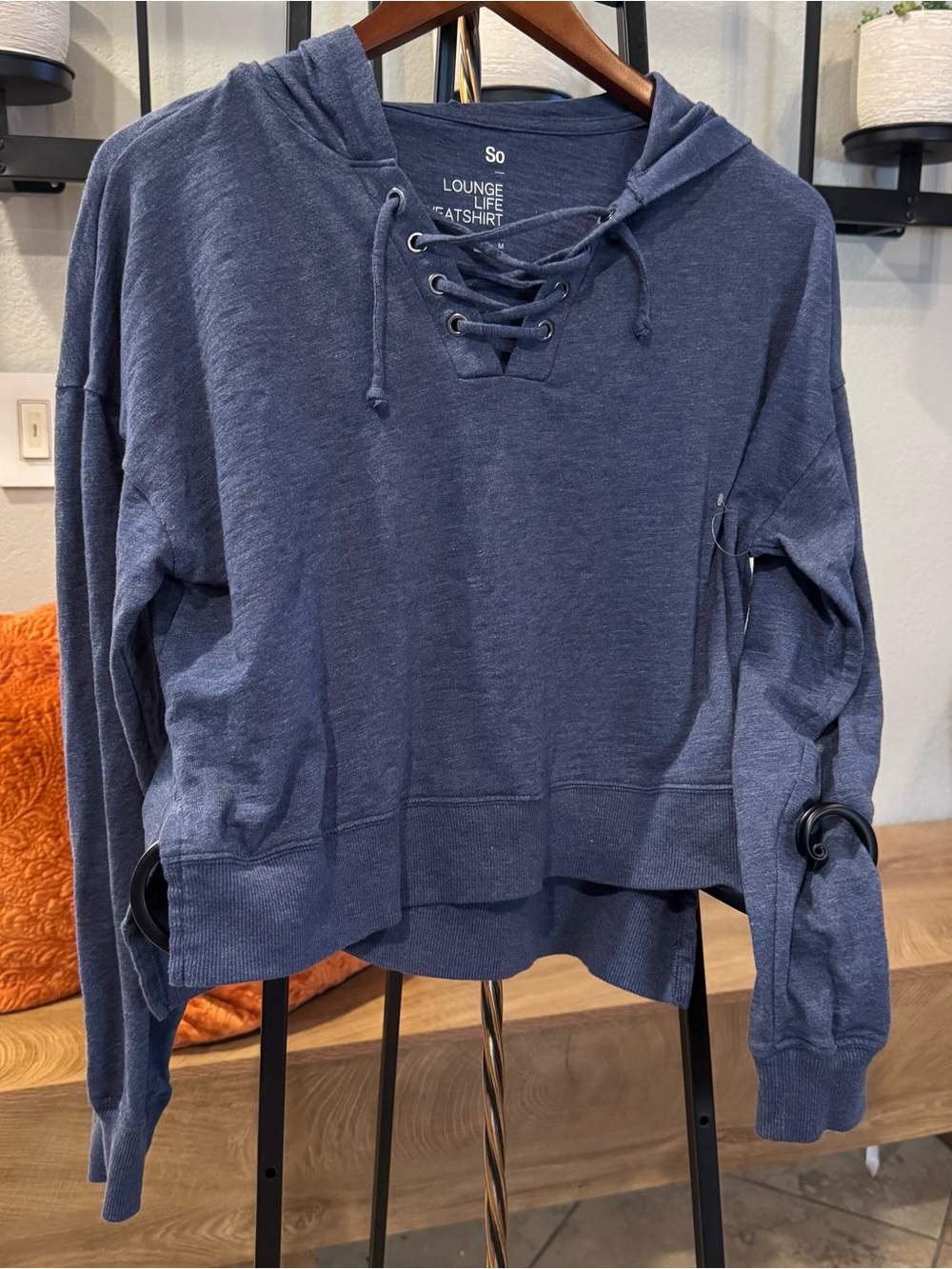 So® Women's Navy Lace-Up Hoodie -Lightweight/Never Worn